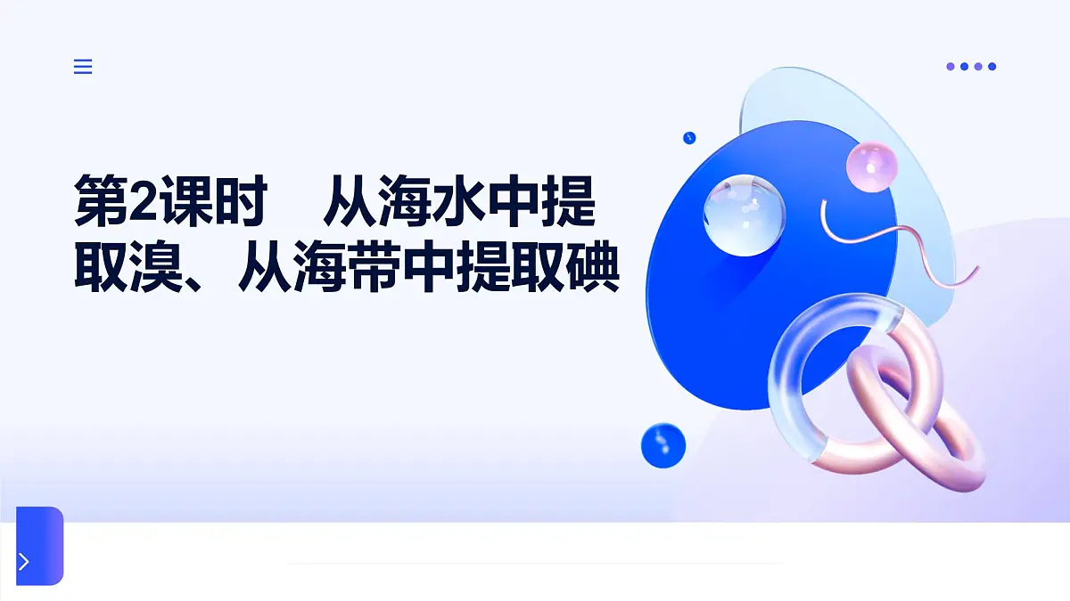 专题三 从海水中获得的化学物质 第三单元 第二课时　从海水中提取溴、从海带中提取碘 高一化学课件（苏教版2019）第1页