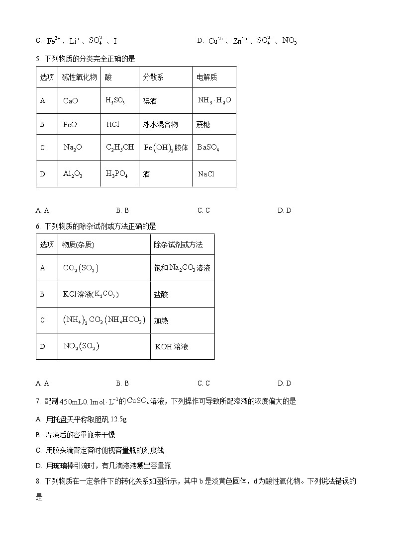 安徽省天一大联考2024-2025学年高一下学期3月调研化学试卷（含答案）第2页