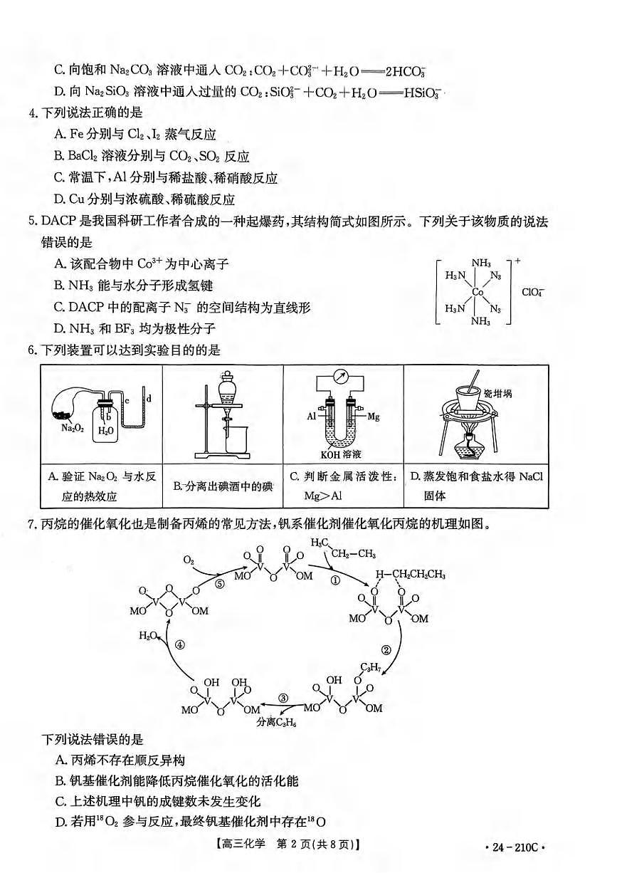 2024届重庆教育联盟高三上(12月考)-化学试题（含答案）第2页
