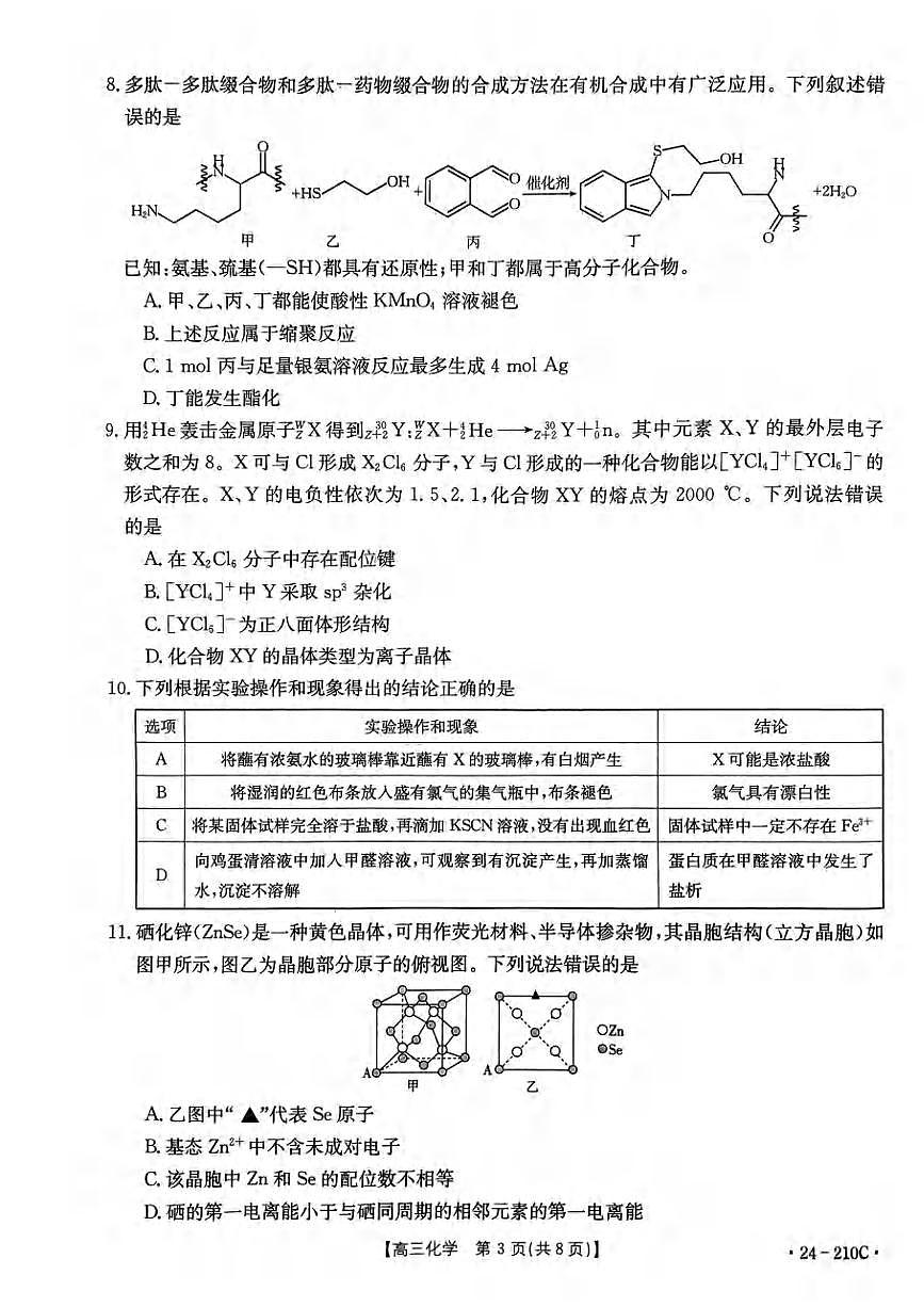 2024届重庆教育联盟高三上(12月考)-化学试题（含答案）第3页