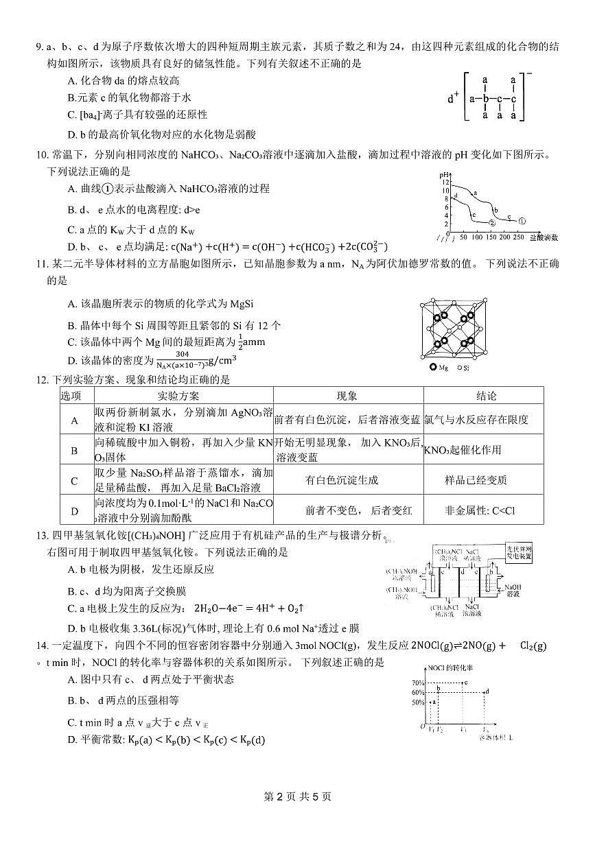 2024届重庆市康德卷高考模拟调研卷（三）-化学（含答案）第2页