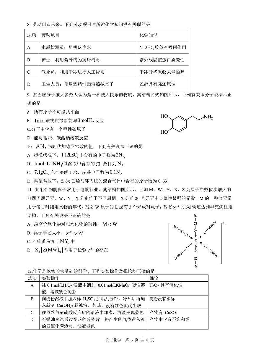 深圳高级中学高中园2025届高三下学期第二次模拟考试化学试题第3页