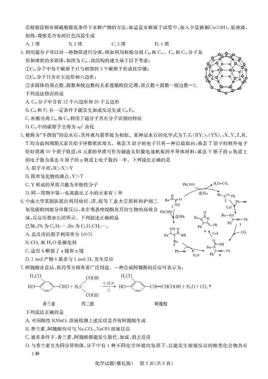 湖南省长沙市雅礼中学2024-2025学年高三下学期月考（七）化学试题（含答案）第2页