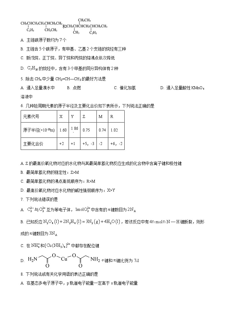 湖北省黄冈市黄梅县育才高级中学2023-2024学年高二下学期4月期中考试化学试题（原卷版）第2页