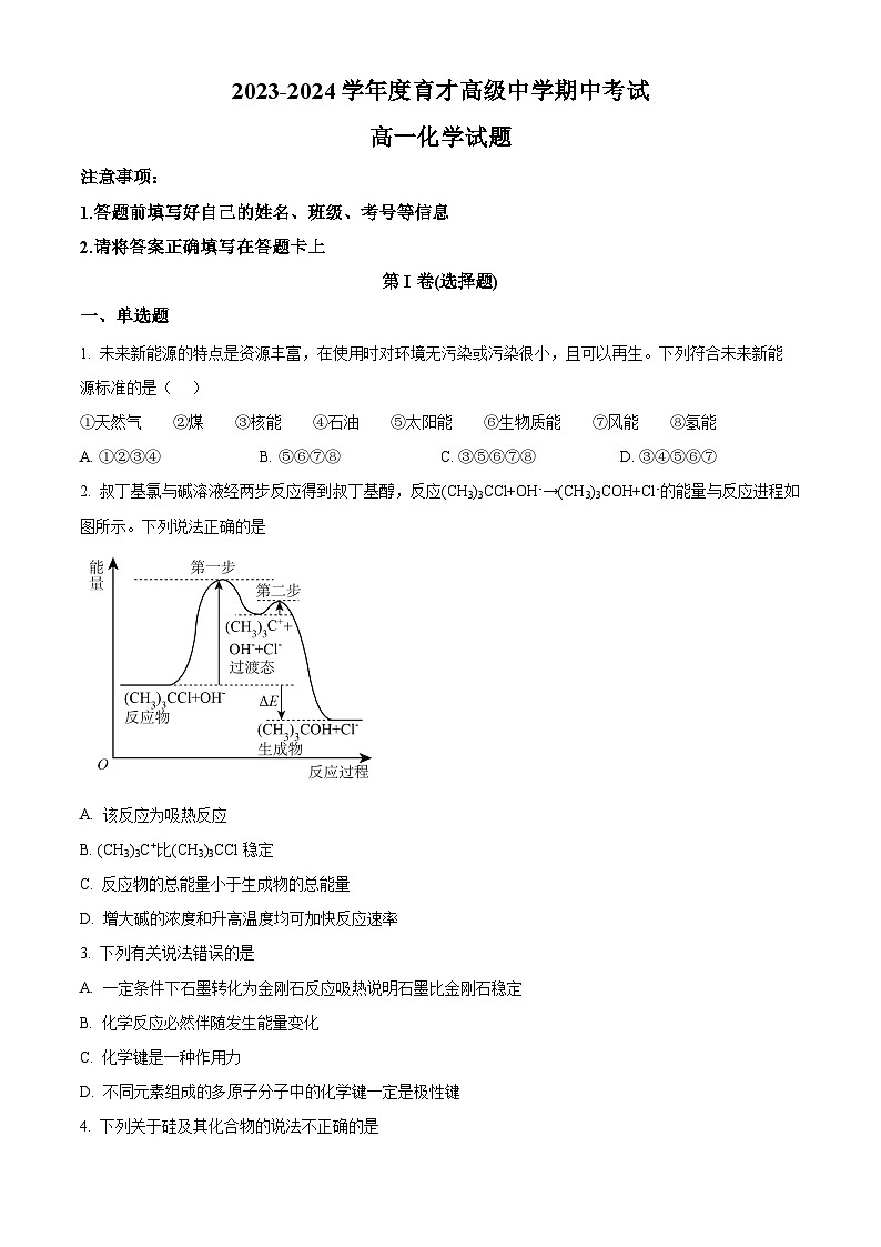 湖北省黄冈市黄梅县育才高级中学2023-2024学年高一下学期4月期中化学试题（原卷版）第1页