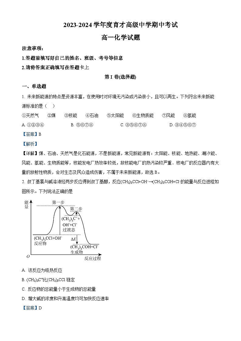 湖北省黄冈市黄梅县育才高级中学2023-2024学年高一下学期4月期中化学试题 Word版含解析第1页