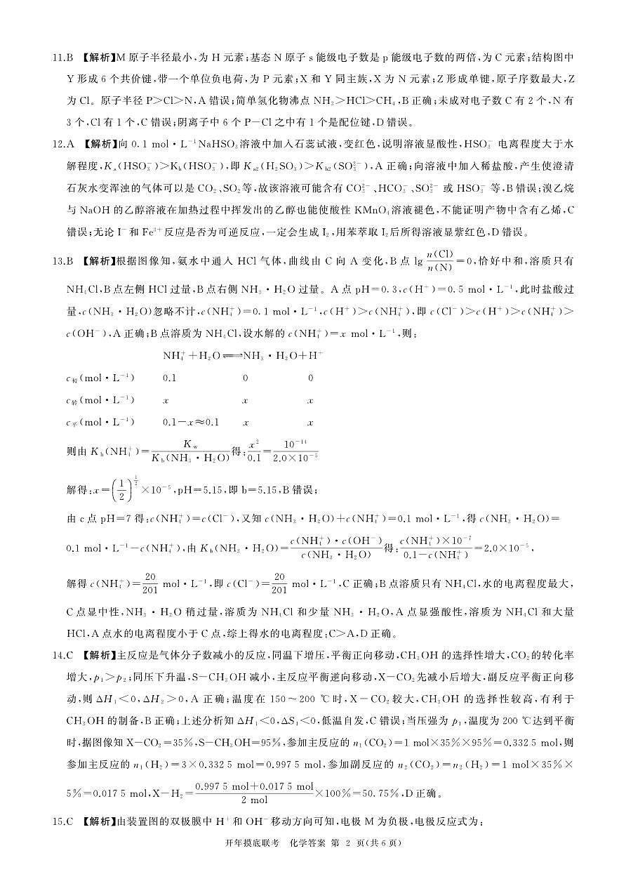 2025年辽宁百师联盟高三化学答案-3月第2页