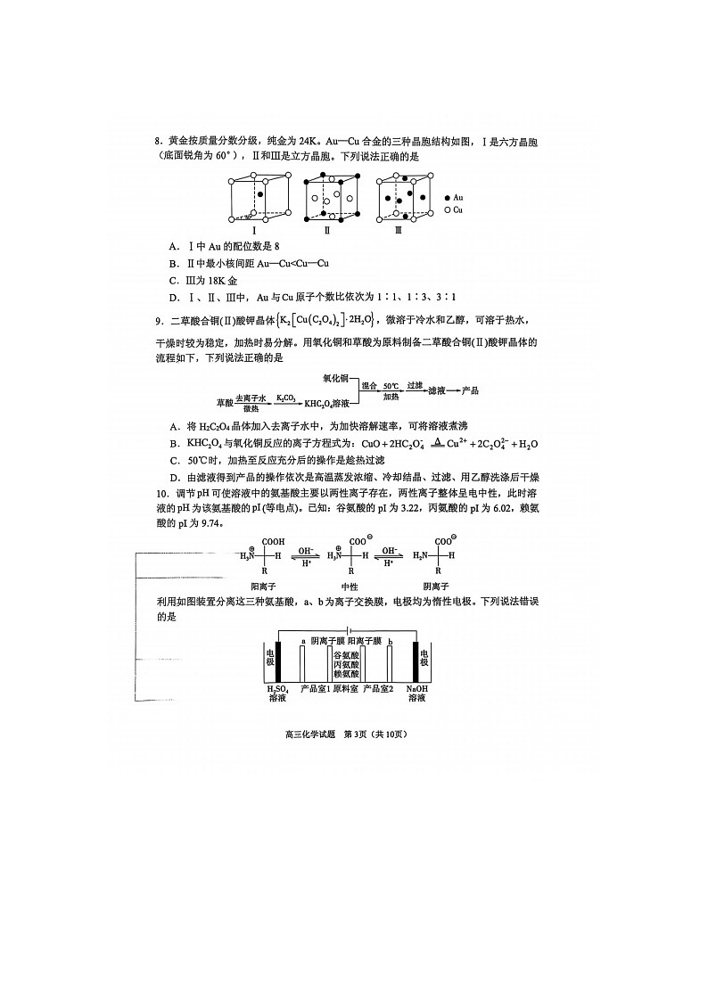 2024-2025学年下学期山东省实验中学2025届高三第五次诊断考试（3月一模）化学试卷含答案第3页