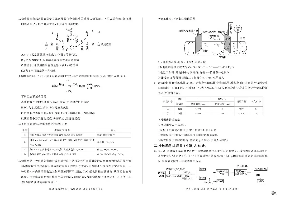 百师联盟2025届高三一轮复习联考（二）化学第2页