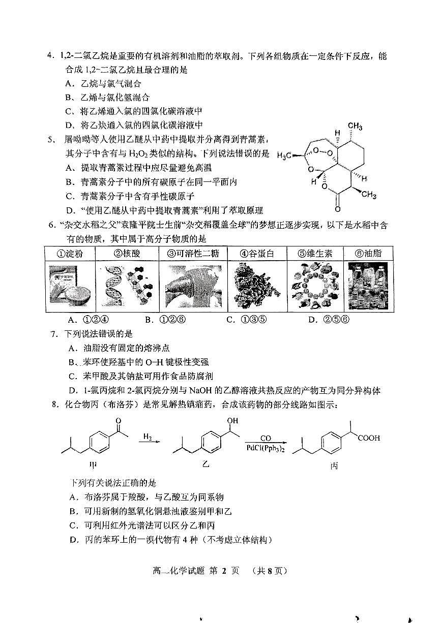2024届广东省江门市高二下学期七月期末试卷 化学试题（含答案）第2页