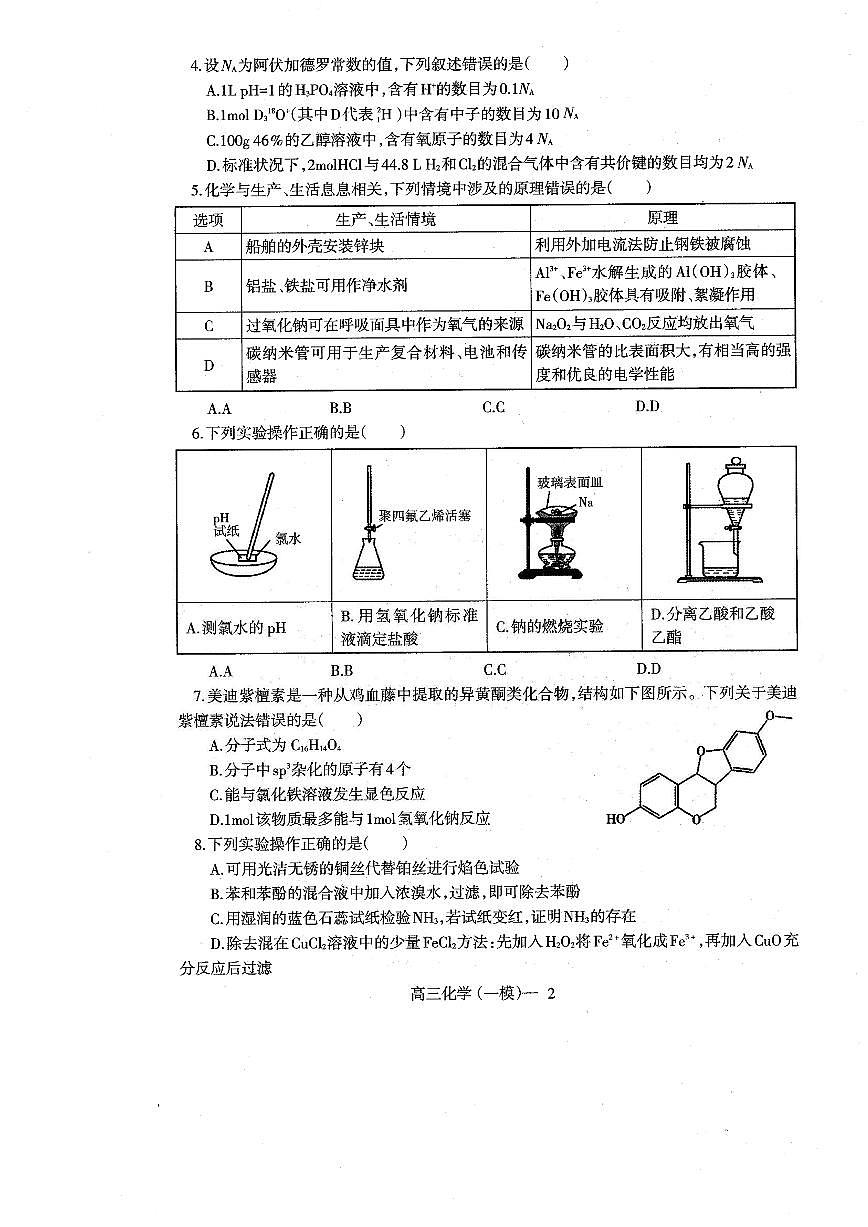 辽宁省协作校2024-2025学年度下学期高三第一次模拟考试化学第2页