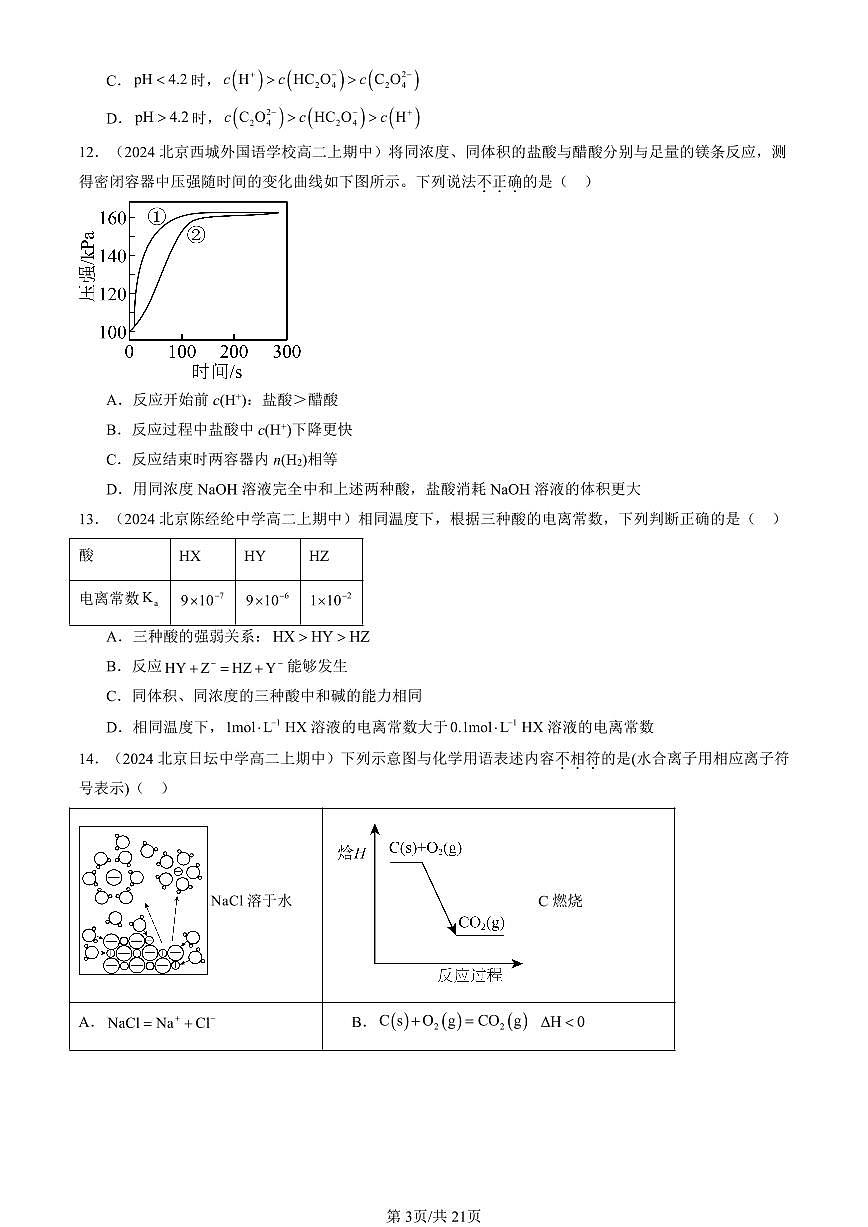 2024北京重点校高二（上）期中真题化学汇编：电离平衡第3页