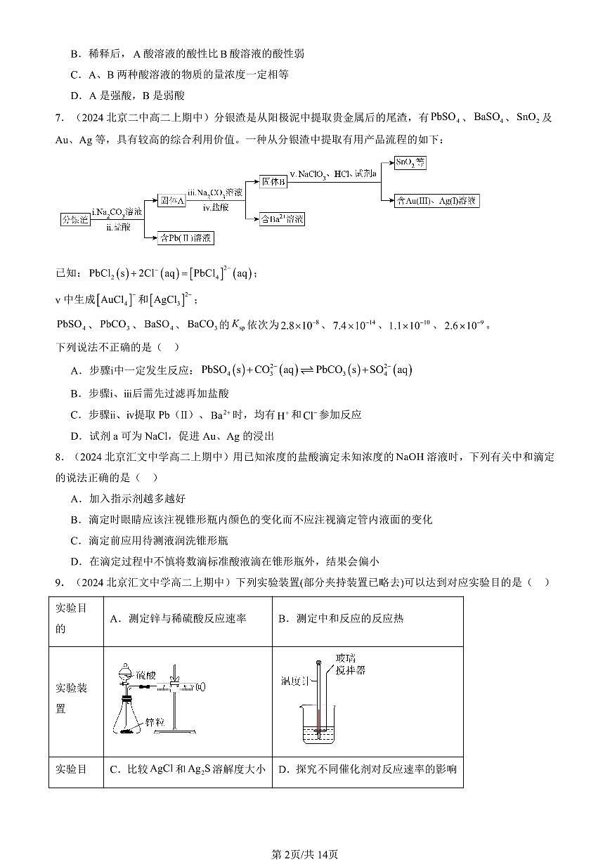 2024北京重点校高二（上）期中真题化学汇编：水溶液中的离子反应与平衡章节综合（单选题）1第2页