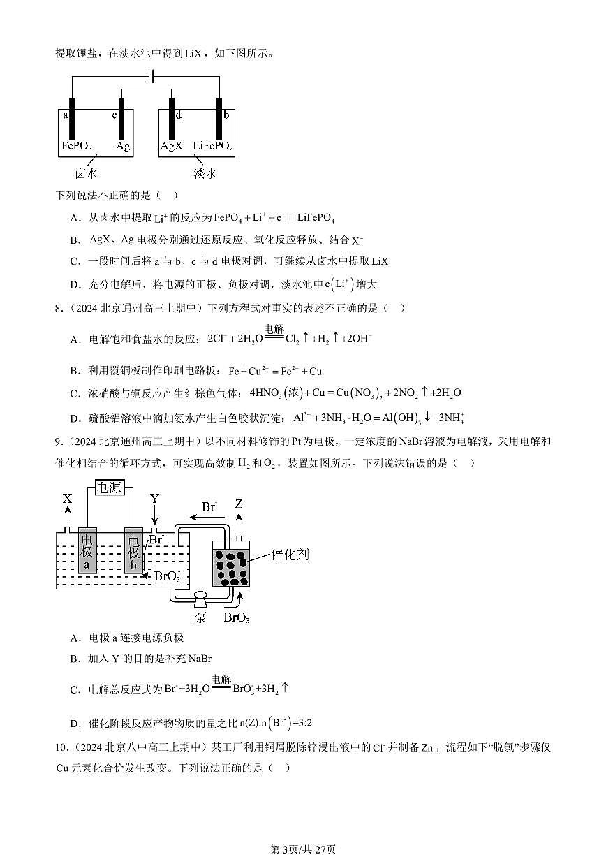 2024北京重点校高三（上）期中真题化学汇编：电解池第3页