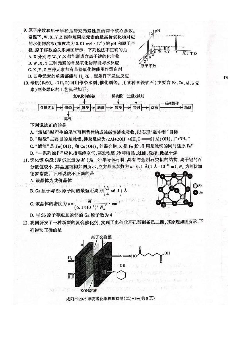 陕西省咸阳市2025届高三第二次模拟-化学第3页