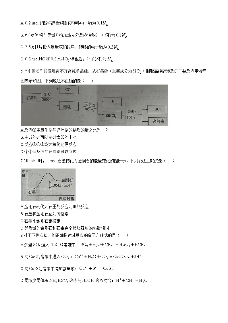 河南省驻马店市新蔡县2024-2025学年高一下学期3月月考 化学试题（含解析）第2页
