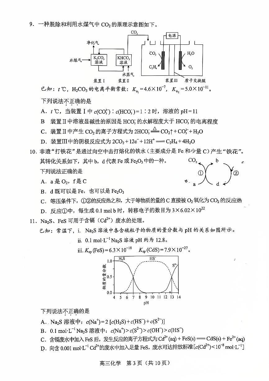 北京市丰台区2025届高三下学期3月考综合训练（一）-化学试题+答案第3页