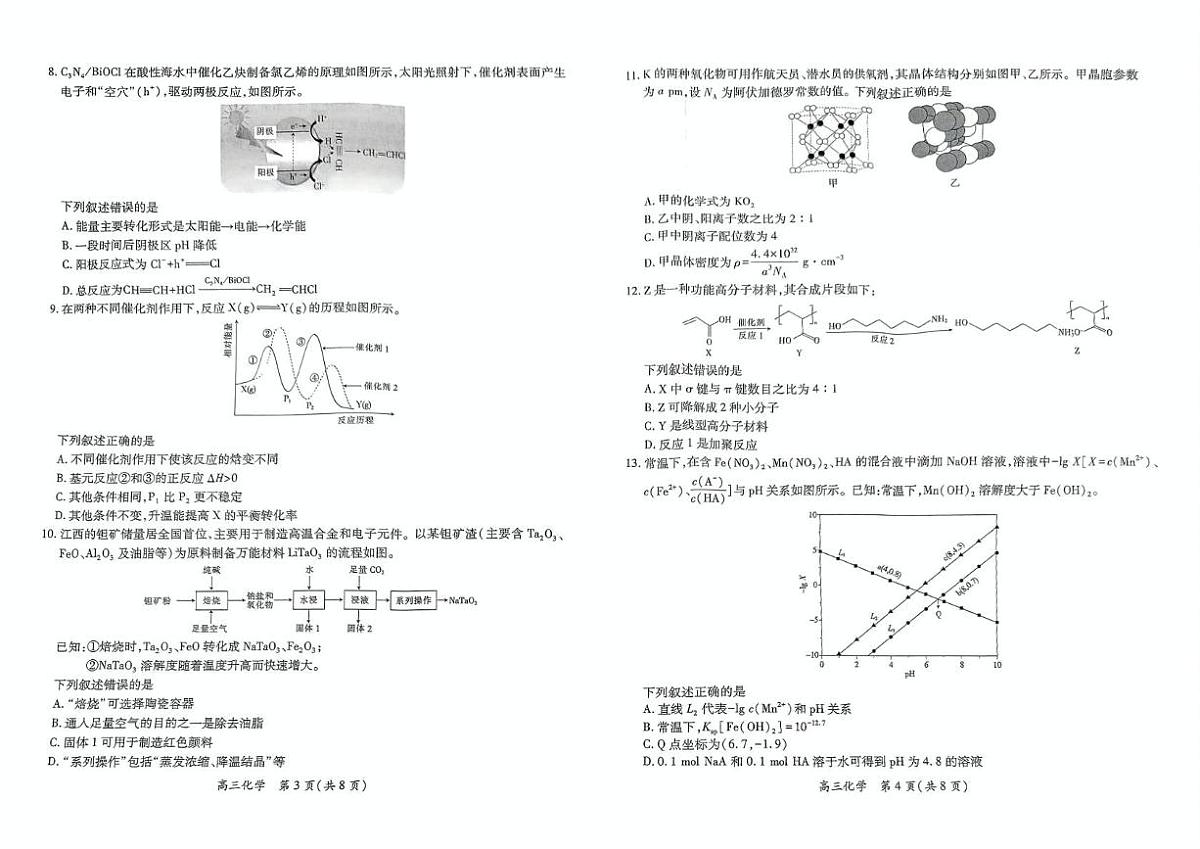 江西省九江市上进联考2024-2025学年高三下学期3月月考 化学试题第2页
