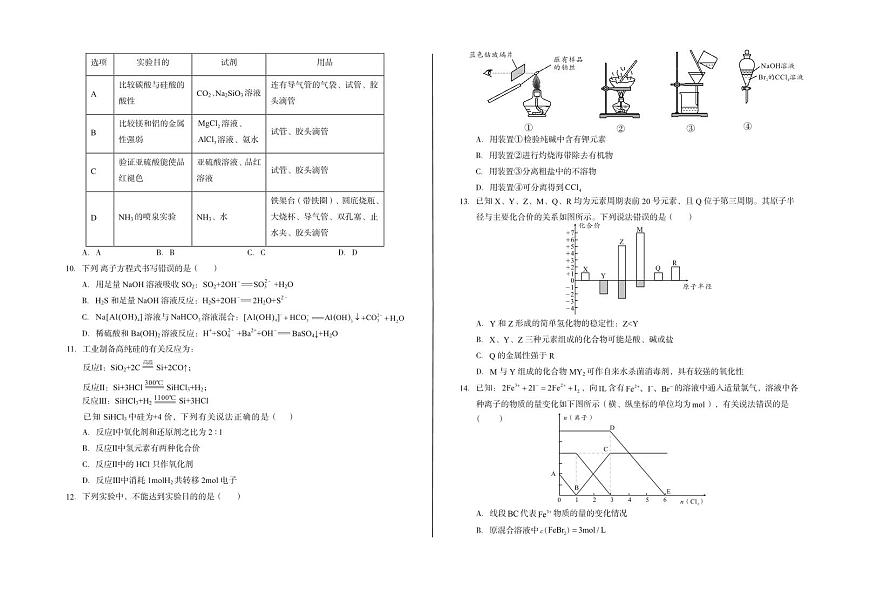 安徽省A10联盟2024-2025学年高一下学期3月阶段考化学试卷（鲁科版）（无答案）第2页