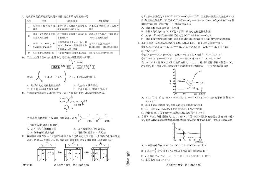 2024届河北卷衡中同卷上学期高三年级四调考试（12月）-化学试题（含答案）第1页