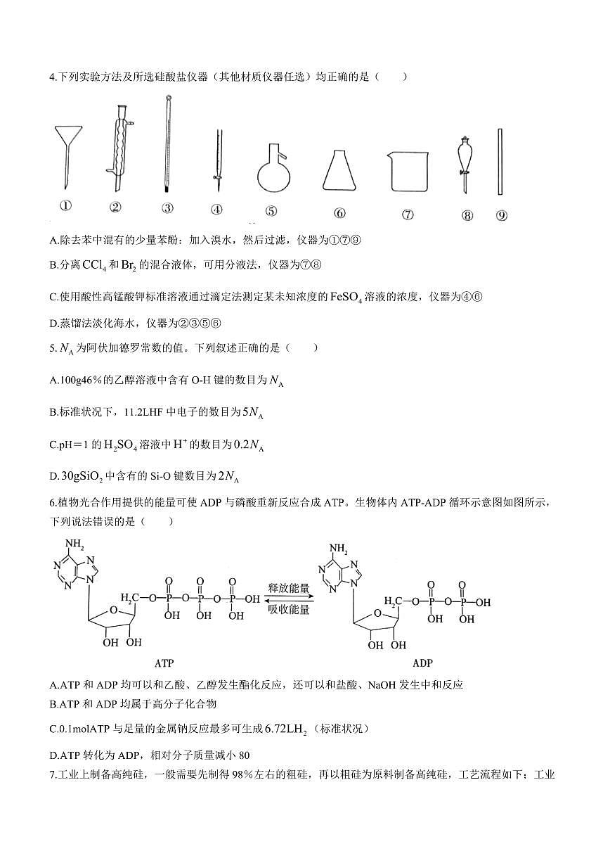 2024届河北省邯郸市高三上学期第二次调研监测(12月考)-化学试题（含答案）第2页