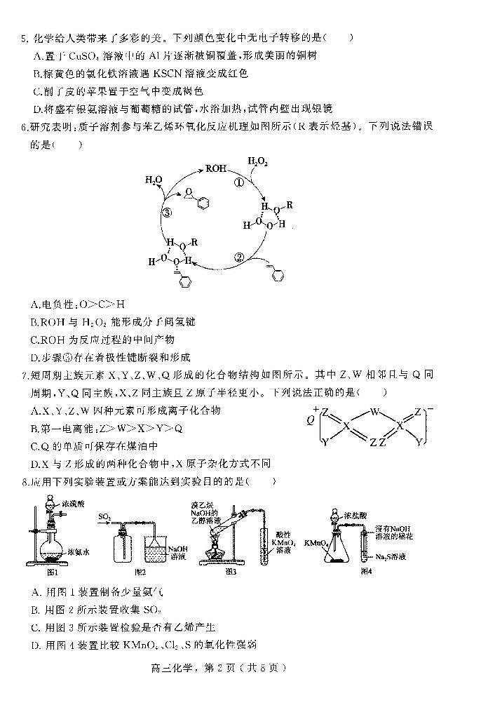 2024届河北省石家庄市高三上学期2月期末试卷-化学试题（含答案）第2页