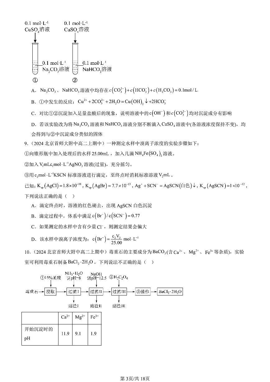 2024北京重点校高二（上）期中真题化学汇编：物质在水溶液中的行为章节综合（鲁科版）（选择题）3第3页