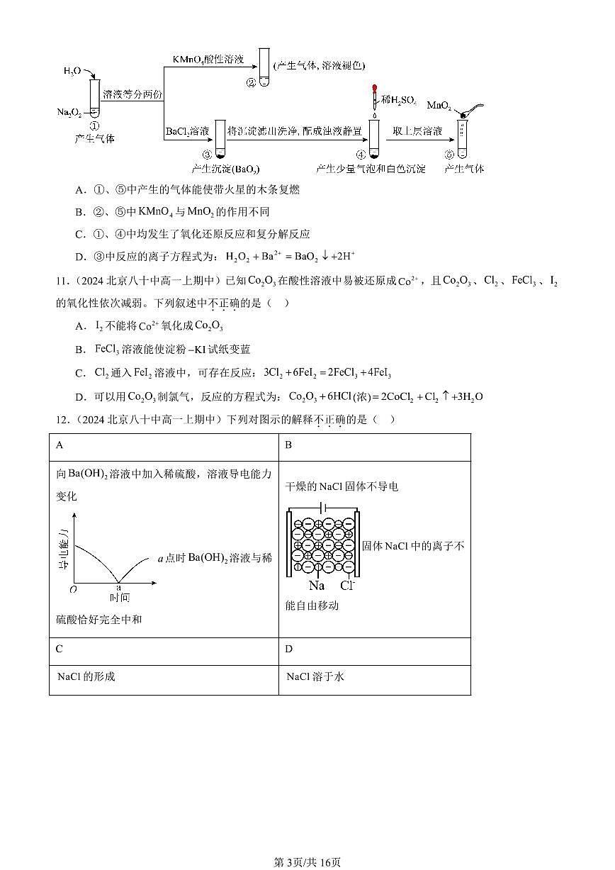 2024北京重点校高一（上）期中真题化学汇编：元素与物质世界章节综合（鲁科版）（选择题）7第3页