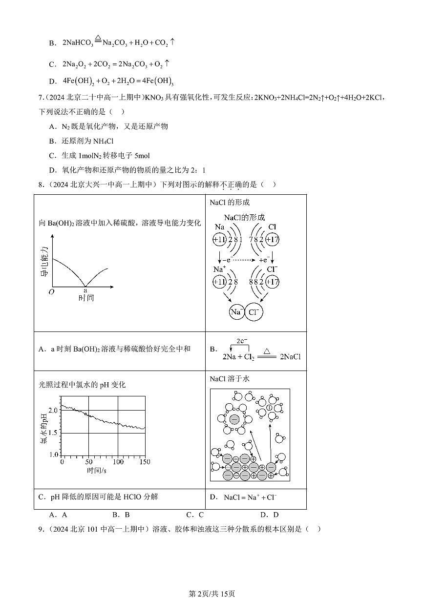 2024北京重点校高一（上）期中真题化学汇编：元素与物质世界章节综合（鲁科版）（选择题）9第2页