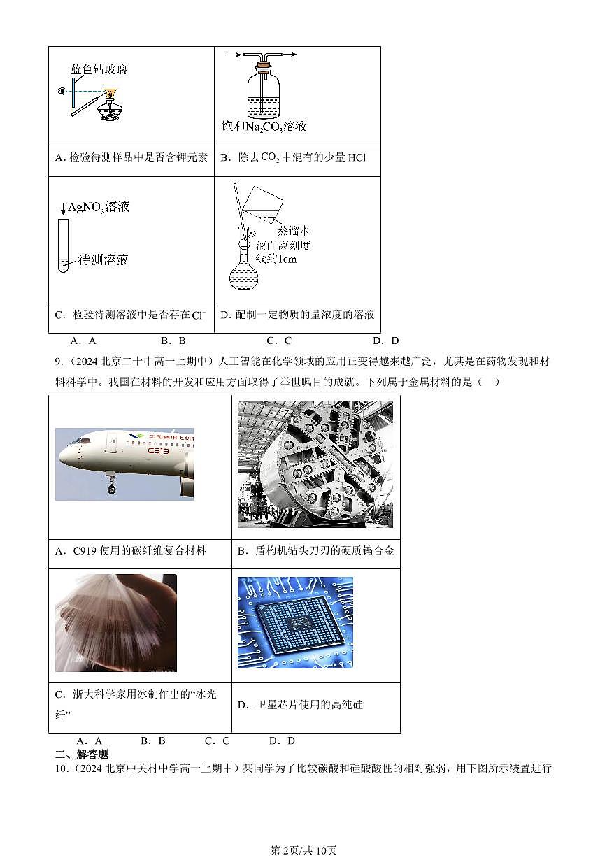 2024北京重点校高一（上）期中真题化学汇编：原子结构 元素周期律章节综合（鲁科版）第2页