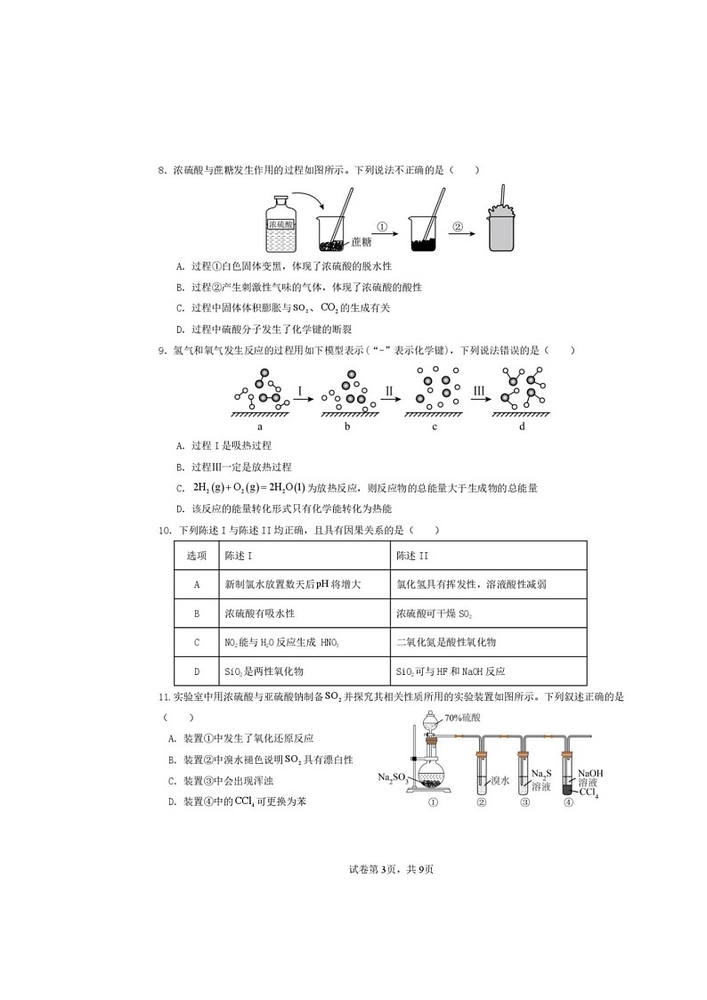 广东省深圳市高级中学2024-2025学年高一下学期阶段性测试化学试题（PDF版，含答案）第3页