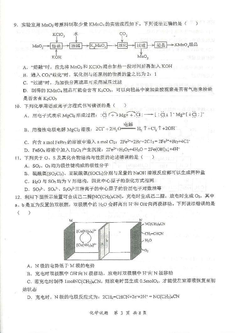 2024届湖北省十一校高三下学期第二次联考试卷（3月）-化学（含答案）第3页
