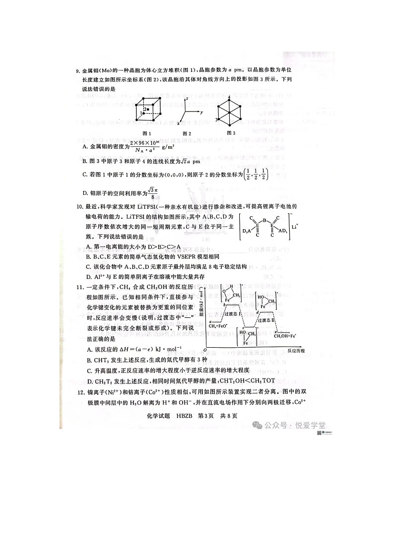 八省八校2024-2025学年下期高三下3月T8联合测评化学试卷含答案第3页