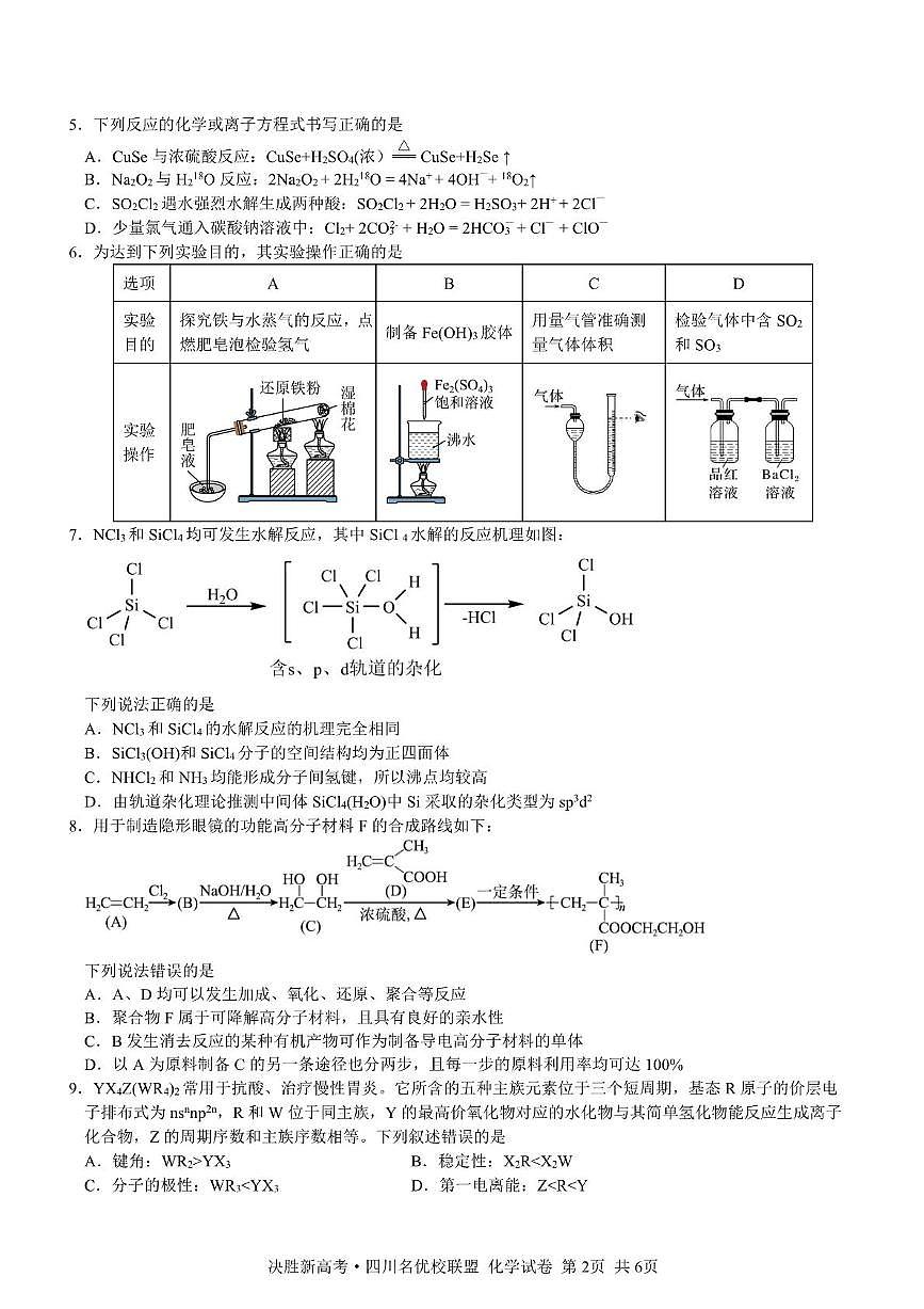 化学-决胜新高考·四川名优校联盟2025届高三下学期4月联考试题第2页