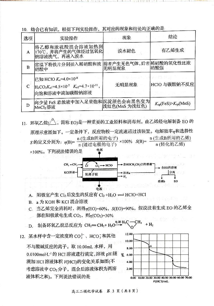 2024届湖南省岳阳市高三下学期二模-化学试卷（含答案）第3页
