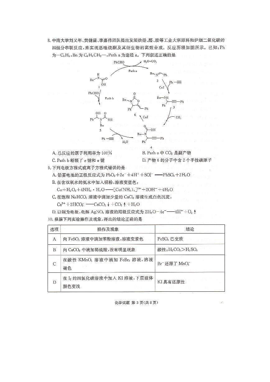 2024届湖南炎德英才高三下学期考前仿真联考一-化学试卷（含答案）第3页