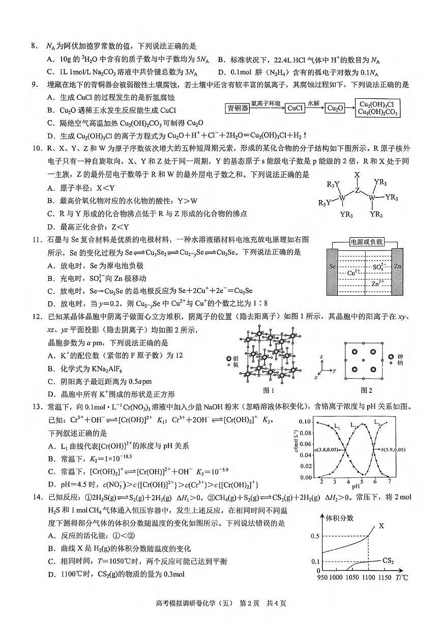 2025届重庆市高考模拟调研卷（五）化学试卷（含答案）第2页