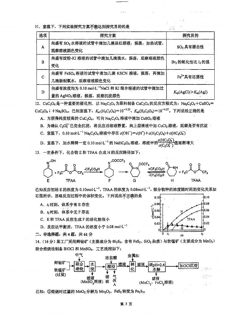 2024届江苏省泰州中学高三第一次质量检测-化学试题（含答案）第3页