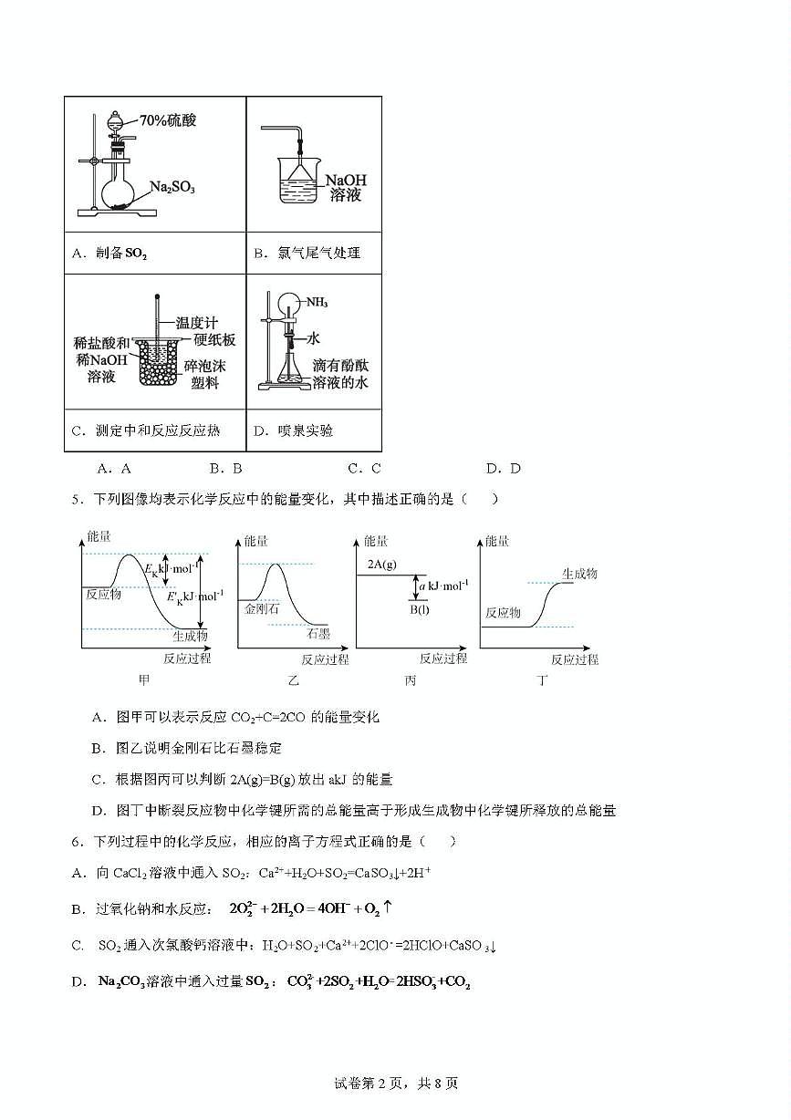 四川省资阳市安岳中学2024-2025学年高一下学期第一次月考 化学试题第2页