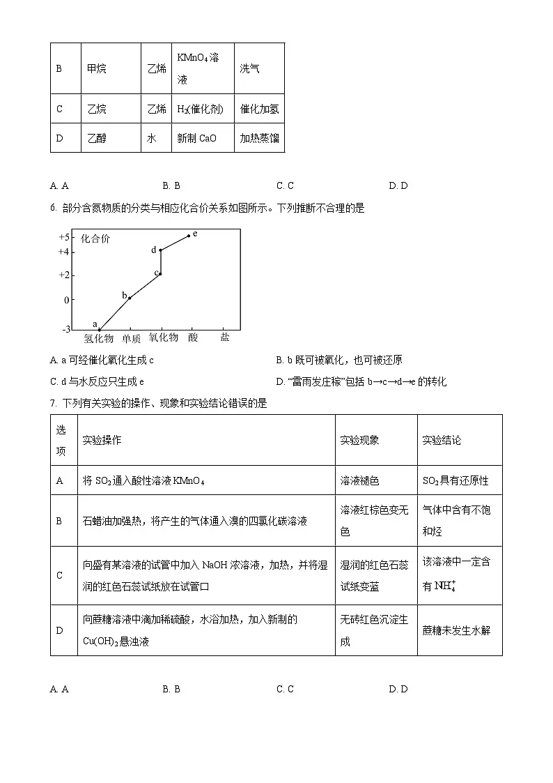 广州市第六中学2023-2024学年高一下学期期中考试化学试题（原卷版）第2页