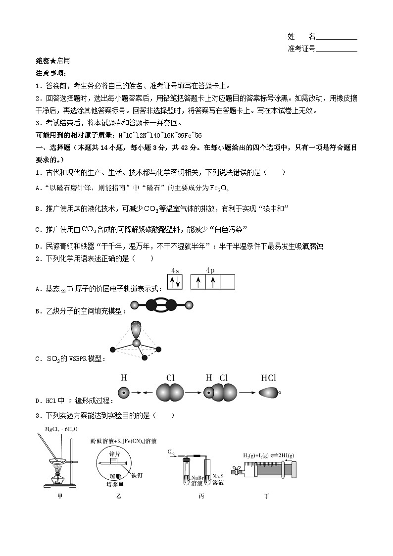 湖南省长沙市2024届高三化学下学期适应考试一试题含解析第1页