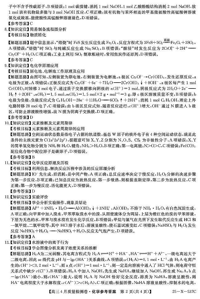 2025届山西三晋卓越联盟高三4月联考化学答案第2页