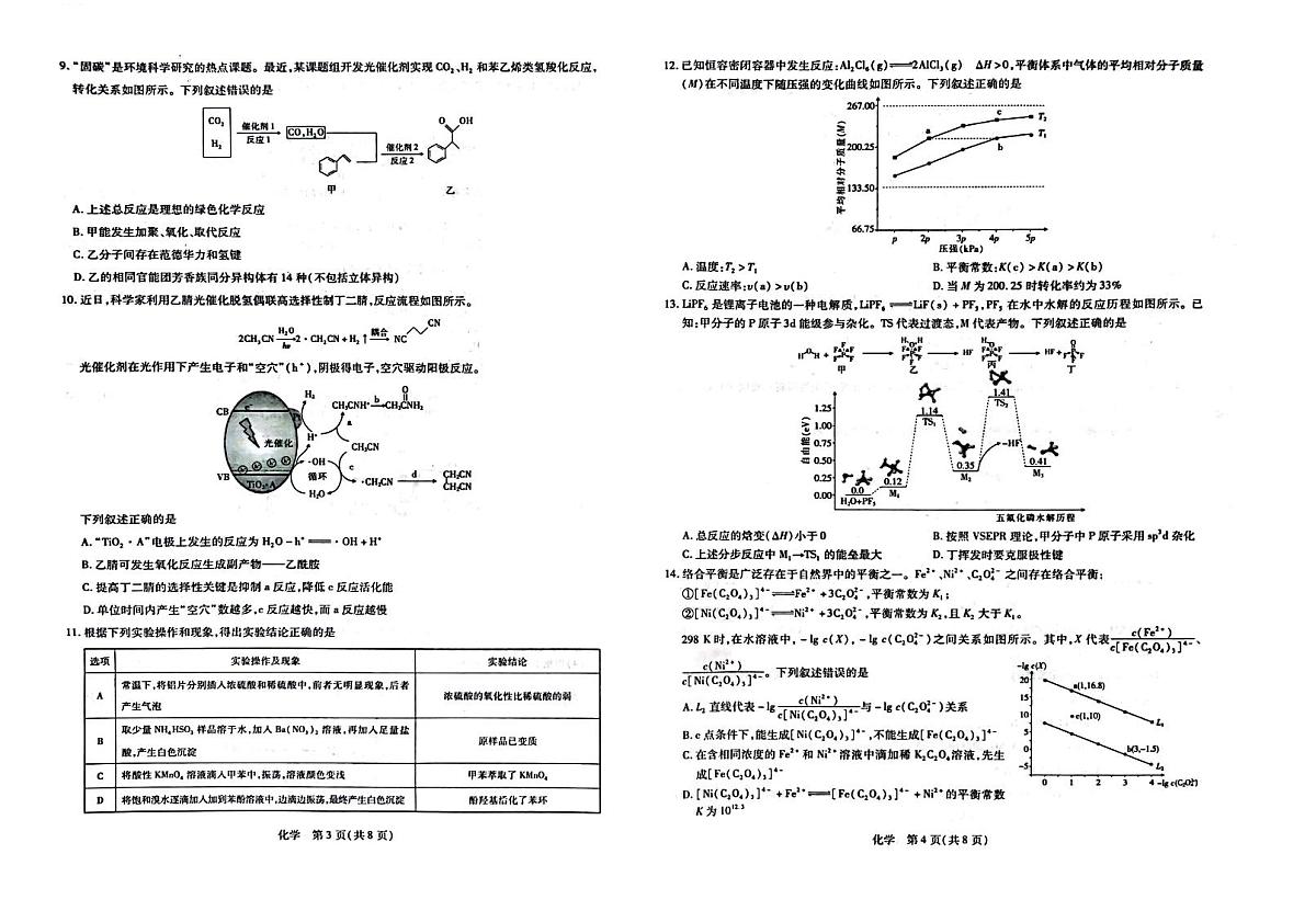 2024届江西高三联考试卷(一)化学试题（含答案）第2页