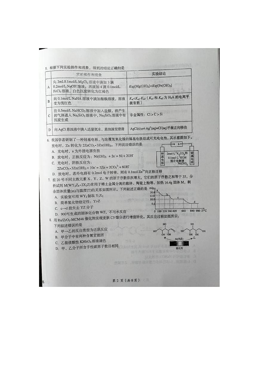 2024届江西省鹰潭市高三下学期第一次模拟考试-化学试卷（含答案）第2页