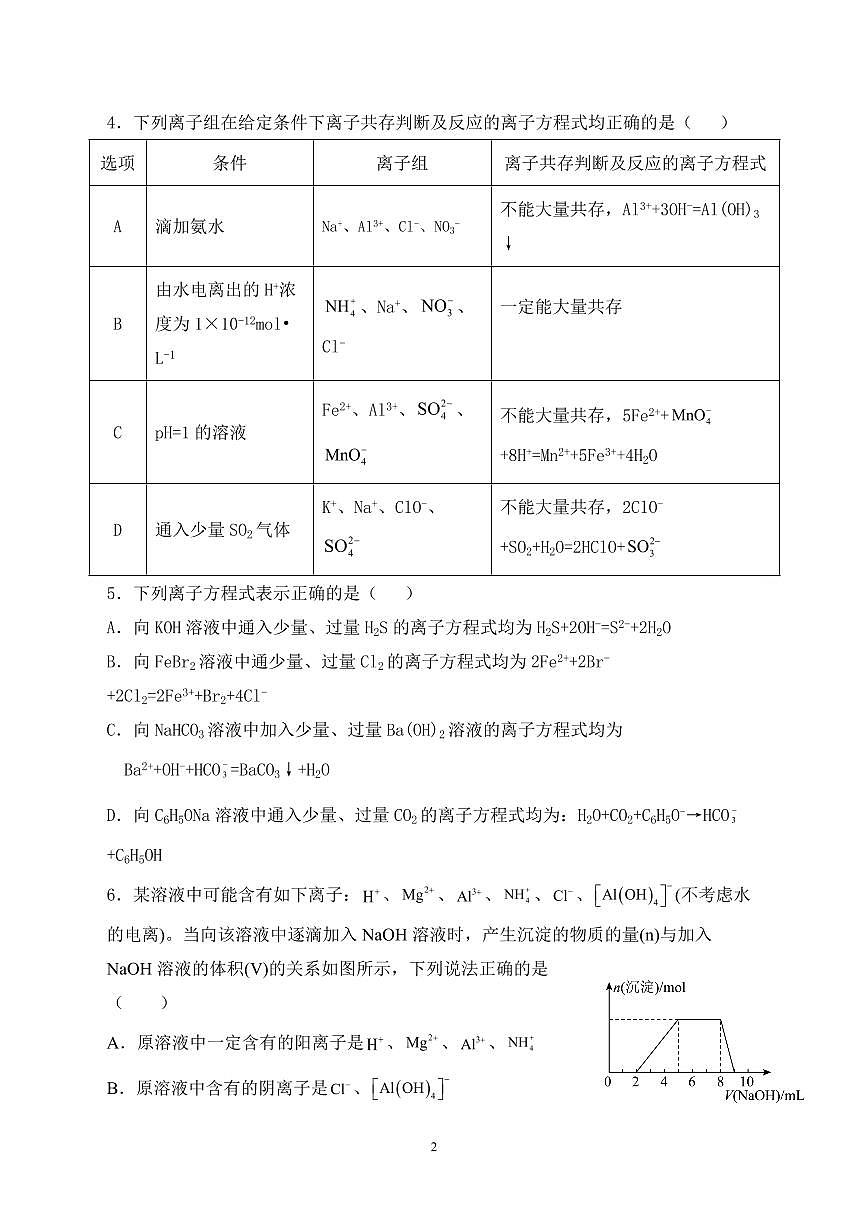 2024届辽宁沈阳高二下学期（期末考）-化学试题（含答案）第2页