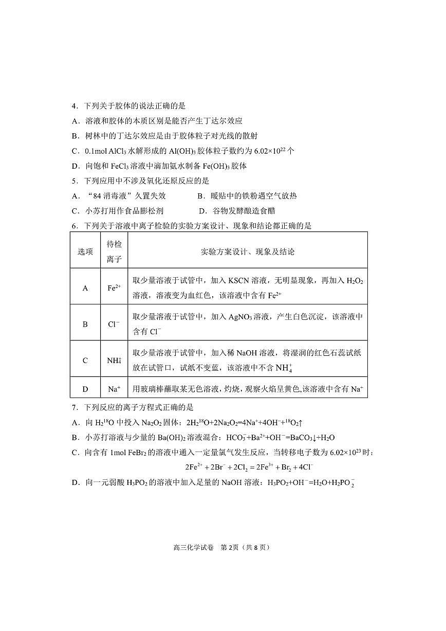 2024届辽宁省丹东市高三上学期11月阶段测试-化学试题（含答案）第2页