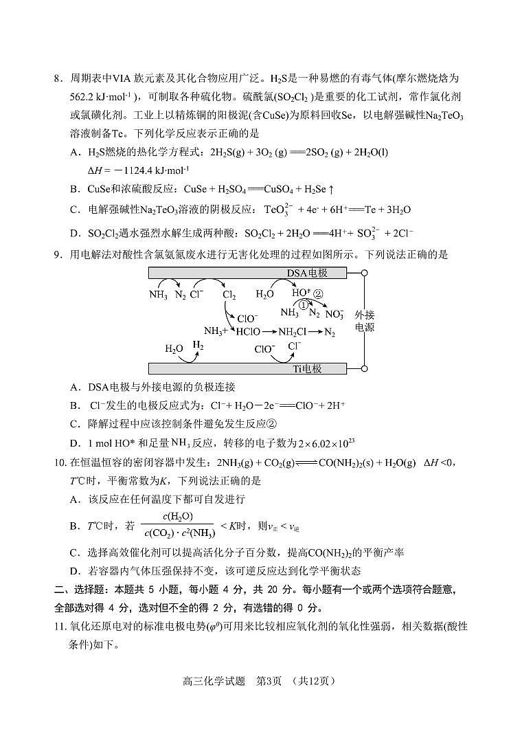 2024届山东省肥城市高三上学期9月阶段测试-化学试题（含答案）第3页