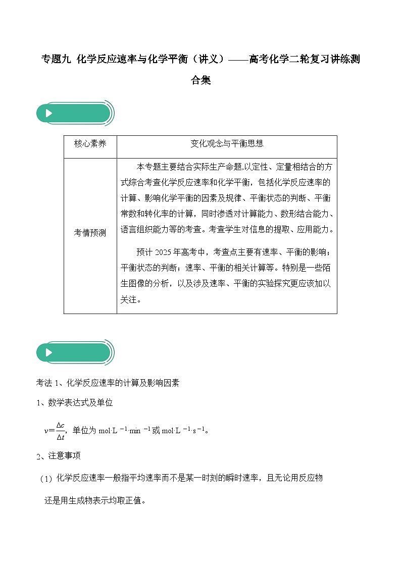专题九 化学反应速率与化学平衡（讲义）——高考化学二轮复习讲练测合集第1页