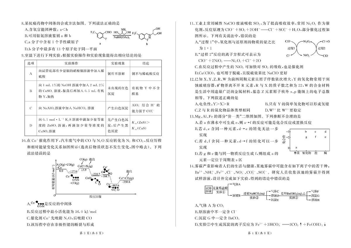 甘肃省部分学校2025届高三上学期第一次联考（期末）化学试卷（含解析）第2页
