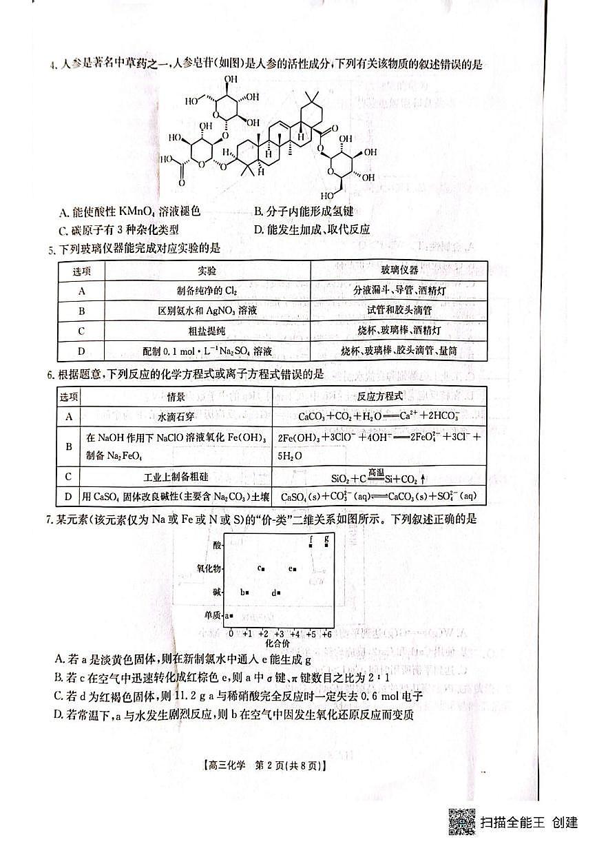 广西壮族自治区2024-2025学年高三上学期期末考试 化学试卷（含答案）第2页
